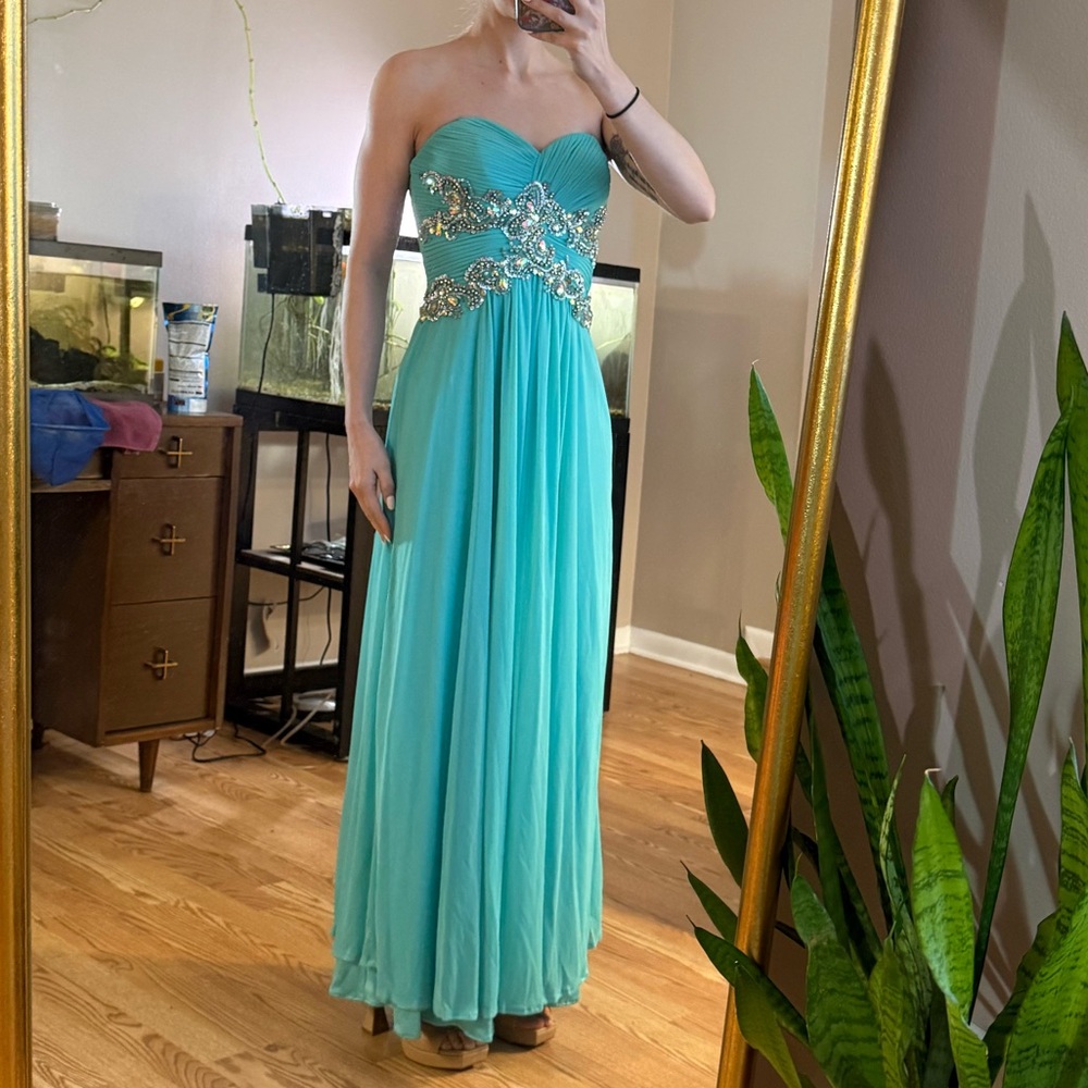 Strapless Turquoise Prom Dress